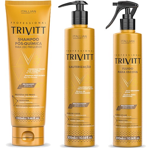Kit Trivitt 3Pçs: Shampoo 280Ml + Cauterização + Fluído Escova