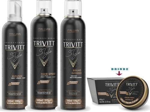 Kit Trivitt Style 4Pçs: Hair Spray Lacca Forte+ Brilho Intenso+ Mousse...