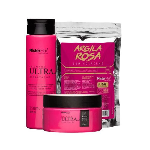 Kit Ultra Hidratação (shampoo e Máscara) com Argila Rosa - Mister Hair