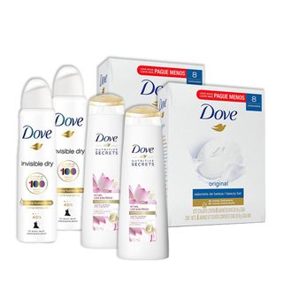 Kit 2UN Dove Invisible Dry 150ml + 2 Pacotes 8UN Sabonete Dove + 2UN Shampoo Dove Liso Nutrido 400ml