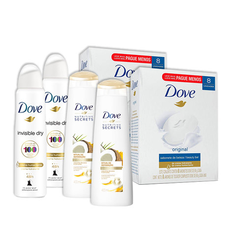 Kit 2Un Dove Invisible Dry 150Ml + 2 Pacotes 8Un Sabonete Dove + 2Un Shampoo Dove Ritual 400Ml