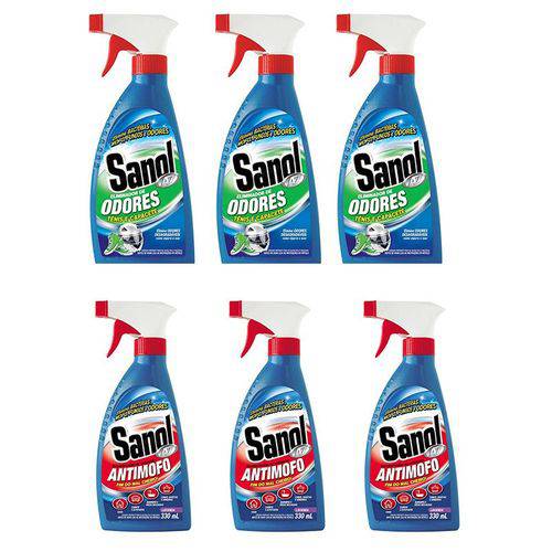 Kit 3un Eliminador de Odores Desagradáveis + 3 Un Anti Mofo (Eliminador de Mofo e Odores) Sanol A7 3