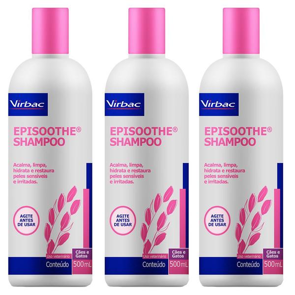Kit 3un Shampoo Virbac Episoothe Peles Sensíveis 500ml Cada