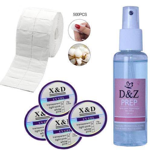 Kit Unha Prep Higienizador D&z Gel Uv X&d Acrigel Gel + Rolo