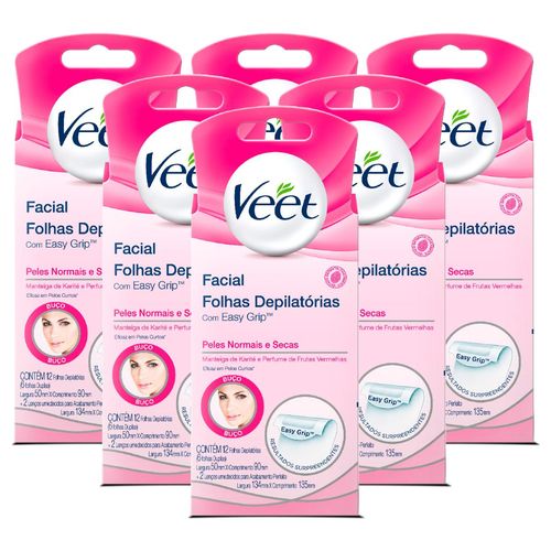 Kit Veet Cera Fria Facial Peles Normais e Secas - 6 Unid.
