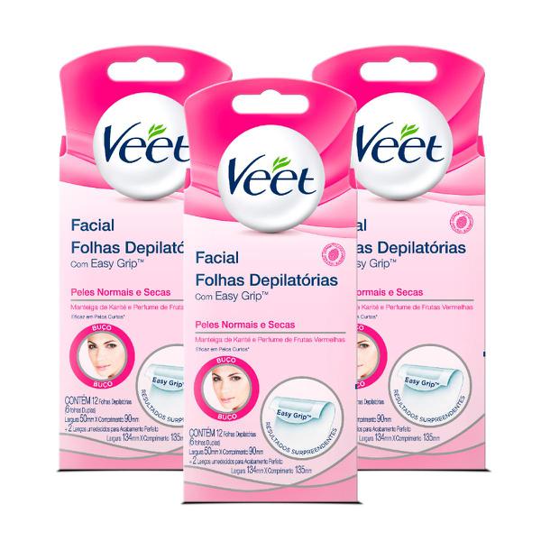 Kit Veet Cera Fria Facial Peles Normais e Secas - 3 Unid.