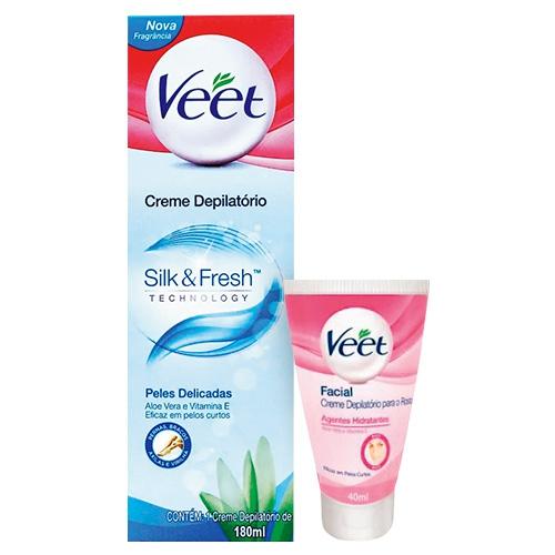 Kit Veet Creme Depilatório Silk Fresh Peles Delicadas 180ml + Creme Depilatório Facial 40ml
