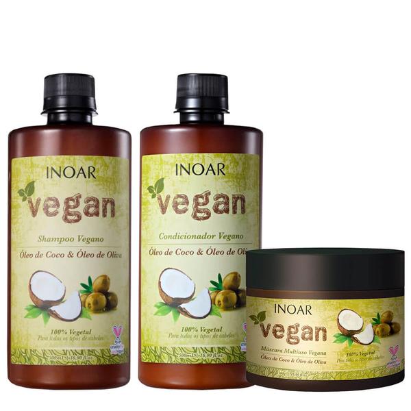 Kit Vegan Inoar Máscara Multiuso Vegana 500g, Shampoo e Condicionador Vegano 500ml