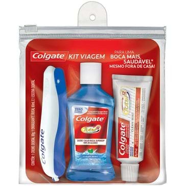 Kit Viagem Creme Dental Colgate Total 12 Clear Mint 30g + Enxaguante Bucal 60ml + Escova Dental