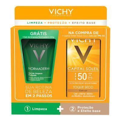 Kit Vicky Capital Soleil FPS 50 Toque Seco com Cor 50G + Normaderm Gel 60G - Vichy