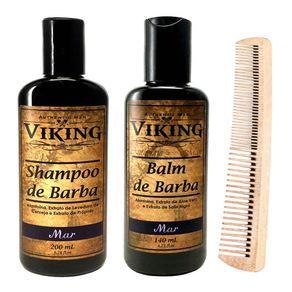 Kit Viking Mar Shampoo e Balm com Pente (3 Produtos) Conjunto