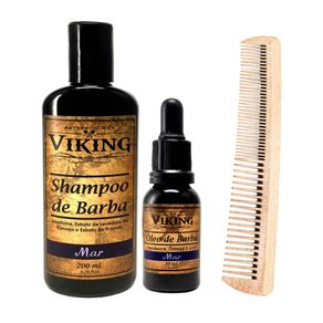 Kit Viking Mar Shampoo e Óleo com Pente (3 Produtos) Conjunto