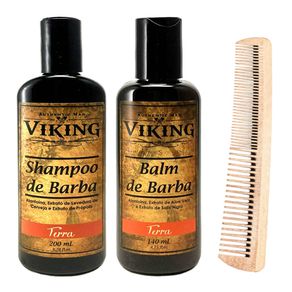 Kit Viking Terra Shampoo e Balm com Pente (3 Produtos) Conjunto