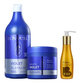 Kit Violet Platinum Shampoo Hidratante 1 Lt + Máscara Hidratante 450 G + Balsamo da Cura 120 Ml Lowell