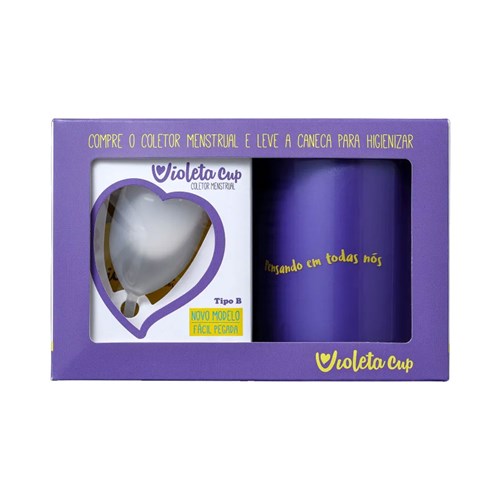 Kit Violeta Cup Coletor Menstrual Tipo B Incolor + Caneca