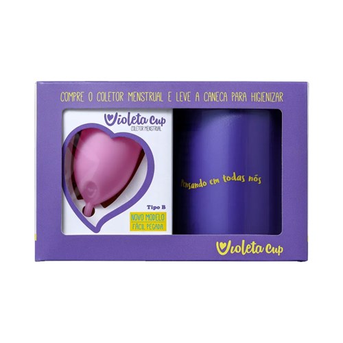 Kit Violeta Cup Coletor Menstrual Tipo B Rosa + Caneca