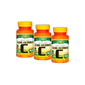 Kit 3 Vitamina C Ácido Ascórbico Unilife 60 Cápsulas