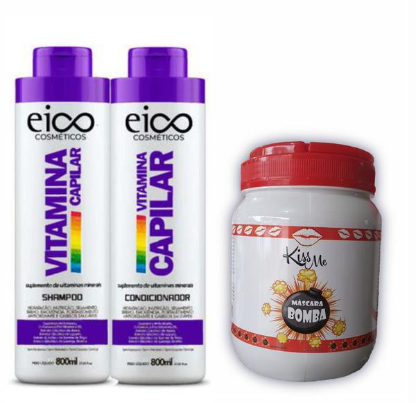 Kit Vitamina Capilar Eico Cosméticos + Máscara Bomba 1,7kg Ki - Eico e Kiss me Cosméticos