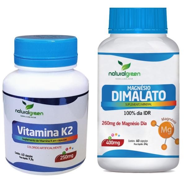 Kit Vitamina K2 Cápsulas + Magnésio Dimalato 60 cápsulas Natural Green