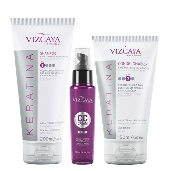 Kit Vizcaya Keratina Shampoo 200ml + Concidionador 150ml + Cc Cream 12 em 1 70ml - Vizcaya