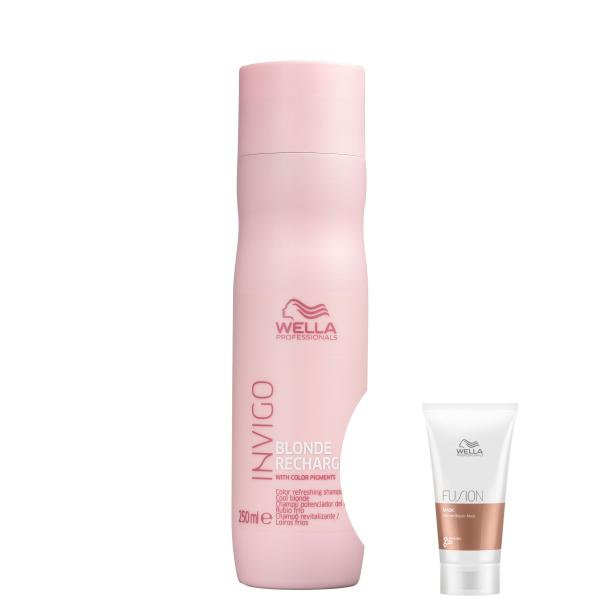 Kit Wella Invigo Blonde Recharge-Shampoo Desamarelador 250ml+Fusion-Máscara Reconstrutora - Wella Professionals