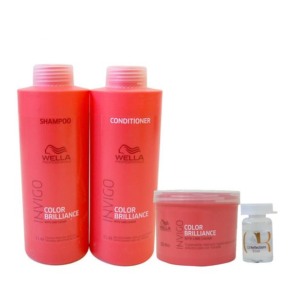 Kit Wella Invigo Brilliance Shampoo 1L + Condicionador 1L + Másc 500ml + Ampola 6ml
