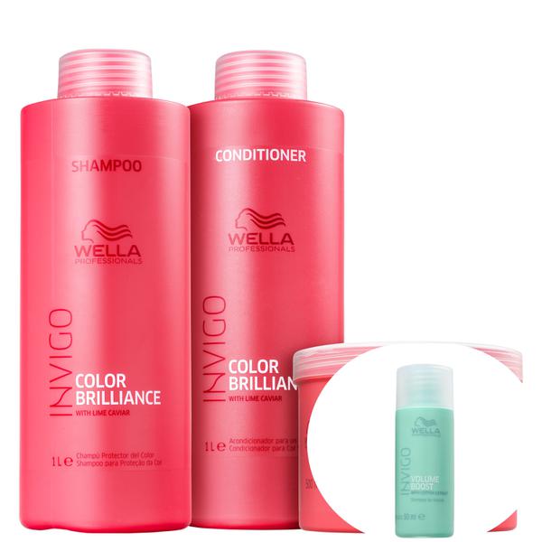 Kit Wella Invigo Color Brilliance Salon Trio (3 Produtos)+Invigo Volume Boost-Shampoo 50ml - Wella Professionals