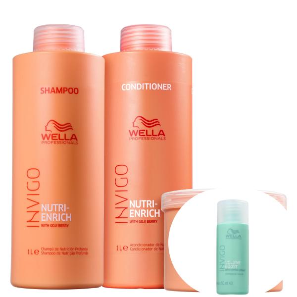 Kit Wella Invigo Nutri-Enrich Salon Trio (3 Produtos)+Invigo Volume Boost-Shampoo 50ml - Wella Professionals