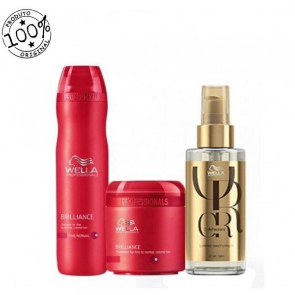 Kit Wella Professionals Brilliance Shampoo 250ml+ Máscara Grossos 150ml + Oil Reflections 100ml (3 P
