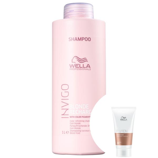 Kit Wella Professionals Invigo Blonde Recharge-shampoo Desamarelador 1000ml+fusion-condicionador
