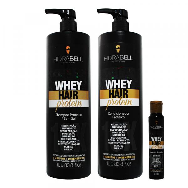 Kit Whey Hair Protein Shampoo Condicionador e Ampola Proteica 1L - Hidrabell