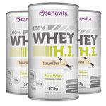 Kit 3 Whey Protein 100% H.I Sanavita Baunilha 375g