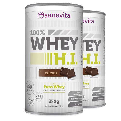Kit 2 Whey Protein 100% H.I Sanavita Cacau 375g