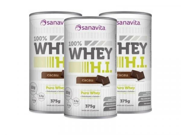 Kit 3 Whey Protein 100 H.i Sanavita Cacau 375g