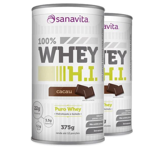 Kit 2 Whey Protein 100 H.I Sanavita Cacau 375g
