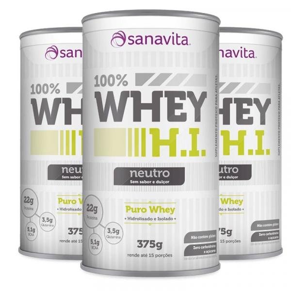 Kit 3 Whey Protein 100 H.I Sanavita Neutro 375g
