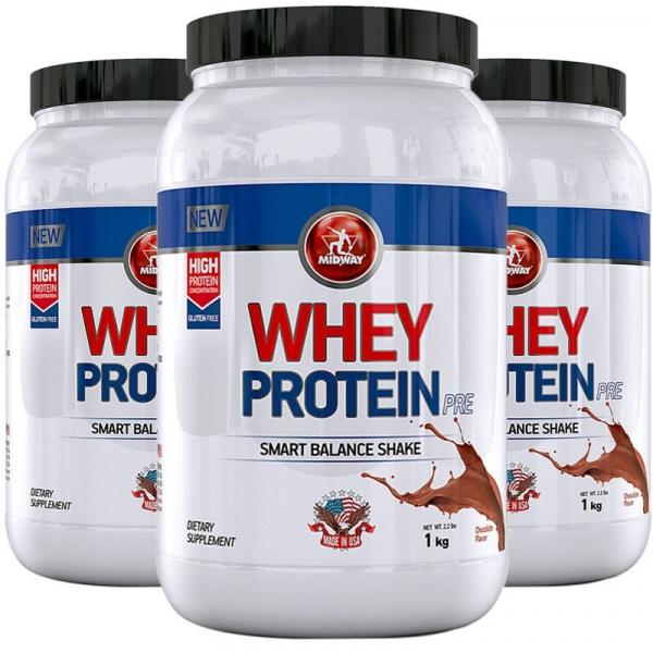 Kit 3 Whey Protein Pre Midway 1kg Chocolate