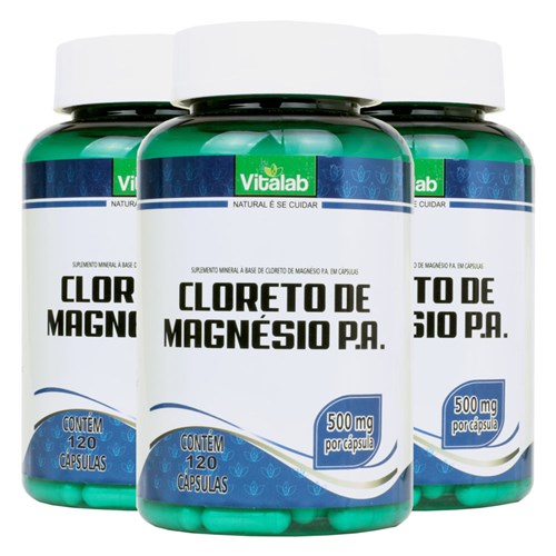 Kit 3X Cloreto de Magnésio P.A. (500Mg) 120 Cápsulas - Vitalab Vitalab
