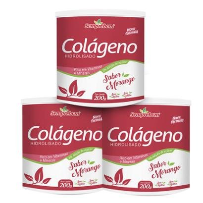 Kit 3x Colágeno com Vitamínas SBR Morango SempreBom 200 Gr