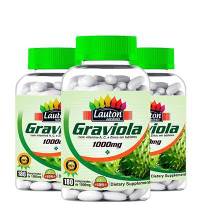 Kit 3x Graviola 1000mg - 180 Comprimidos - Lauton Nutrition