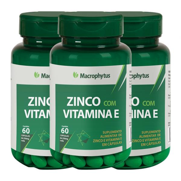 Kit 3 Unidades Zinco com Vitamina e 250mg 60 Cápsulas Macrophytus