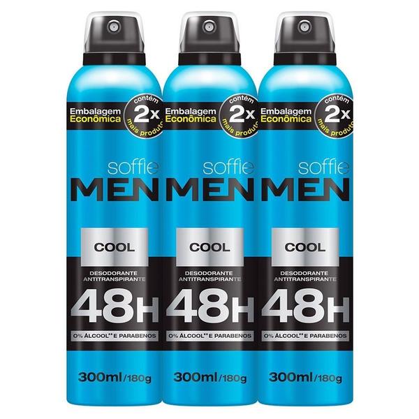 Kit 3x300ml Soffie Men Cool 48h Desodorantes Aerosol