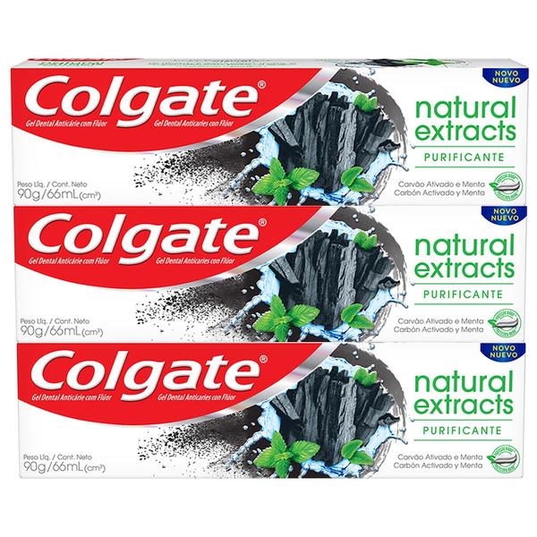 Kit 3x90g Creme Dental Colgate Natural Extracts Purificante