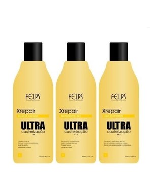 Kit Xrepair Ultra Cauterização Felps Profissional Shampoo, Reconstrutor e Leave-in 500ml