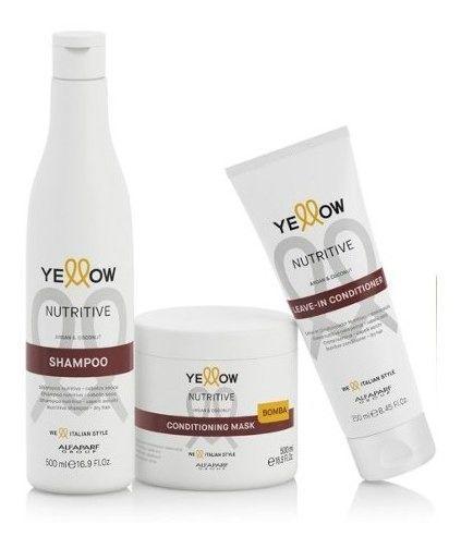 Kit Yellow Nutritive Shampoo Máscara Condicionadora Leave In