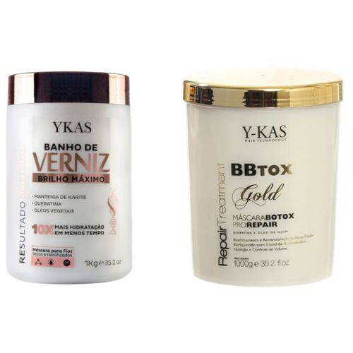 Kit Ykas Botox Capilar 1 Kg Máscara Banho de Verniz 1 Kg