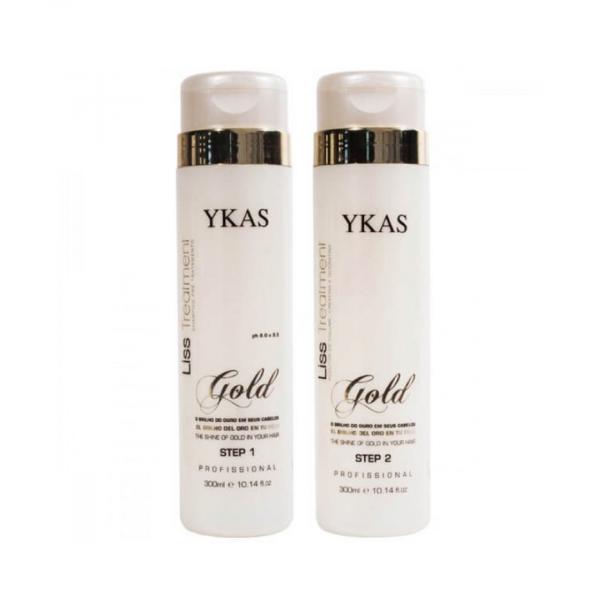 Kit Ykas Liss Treatment Gold Shampoo Step1 + Redutor de Volume Step 2 - 300 Ml