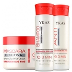 Kit Ykas 3 Minutos Shampoo e Máscara Reconstrução 300ml + Máscara Nutritiva 500g