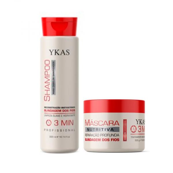 Kit Ykas 3 Minutos Shampoo Reconstrução 300ml + Máscara Nutritiva 500g