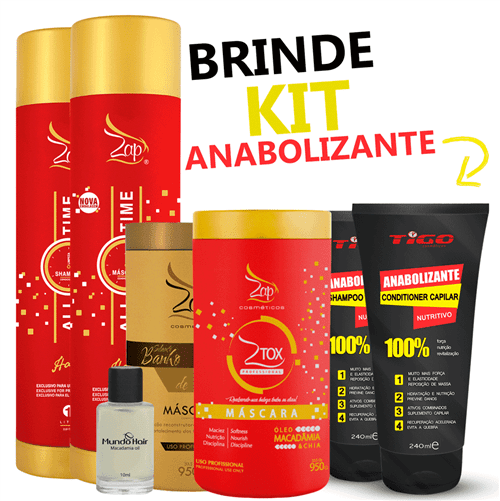 Kit Zap Progressiva + Botox Ztox + Mascara Banho V. + Brinde Anabolizante Capilar
